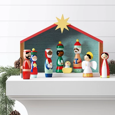 9pc Wood Christmas Nativity Scene Figurine Set - Wondershop™