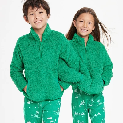 Kids' Faux Shearling Matching Family Half Zip-Up Pullover - Wondershop™ Green - Image 4