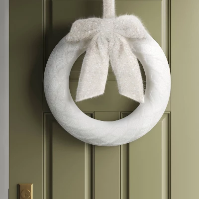 18.25" Knit Fabric With Bow Decorative Christmas Wreath White - Wondershop™