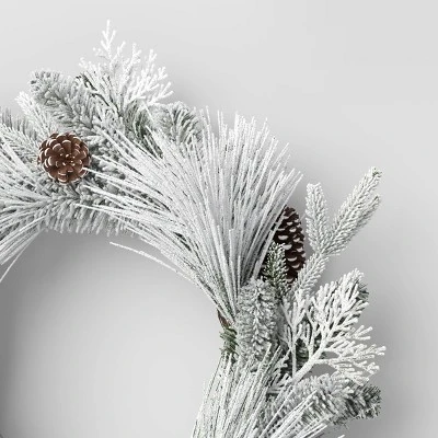 22" Flocked Mixed Greenery With Pinecones Artificial Christmas Wreath - Wondershop™ - Image 2