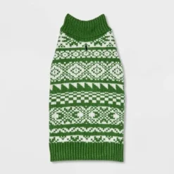 Snow Shoe Lodge Fairisle Cat And Dog Sweater - Green/Cream - Wondershop™