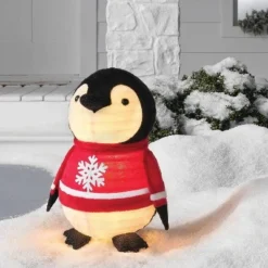 24" LED Penguin Wearing Snowflake Sweater Christmas Novelty Sculpture Light Warm White Lights - Wondershop™