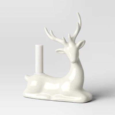 8.25" Taper Crackled Ceramic Deer Christmas Candle Holder White - Wondershop™ - Image 3