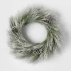 28" Pre-lit Battery Operated LED Flocked Long Needle Artificial Christmas Wreath Warm White Lights - Wondershop™
