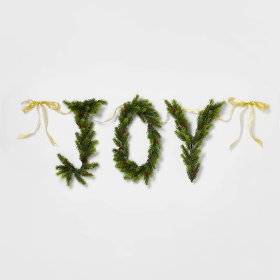 6' Pre-Lit Battery Operated Mixed Greenery 'Joy' Garland With Gold Ribbon - Wondershop™ - Image 3