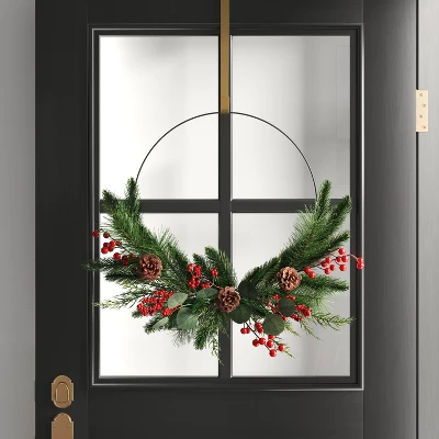 22" Mixed Greenery With Pinecones & Red Berries Artificial Christmas Wreath Green - Wondershop™