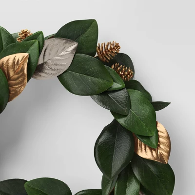 20" Magnolia Leaf With Pinecones Artificial Christmas Wreath Green/Gold - Wondershop™ - Image 2