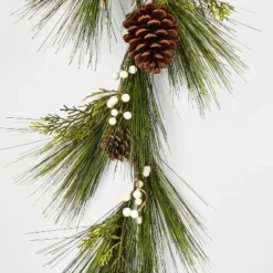 6' Unlit Artificial Pine Christmas Garland With White Berries & Pinecones Green - Wondershop™