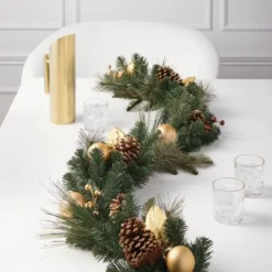 6' Mixed Greenery With Gold Berries And Ornaments Christmas Artificial Garland Green - Wondershop™