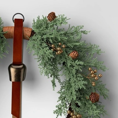 20" Cypress And Vine Artificial Christmas Wreath With Gold Berries And Bell - Wondershop™ - Image 2