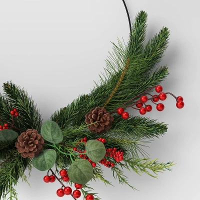 22" Mixed Greenery With Pinecones & Red Berries Artificial Christmas Wreath Green - Wondershop™ - Image 2