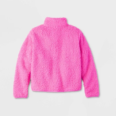 Kids' Faux Shearling Matching Family Half Zip-Up Pullover - Wondershop™ Pink - Image 2